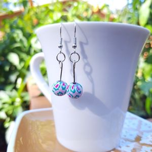 Green & Pink Floral Bead Dangle Earrings